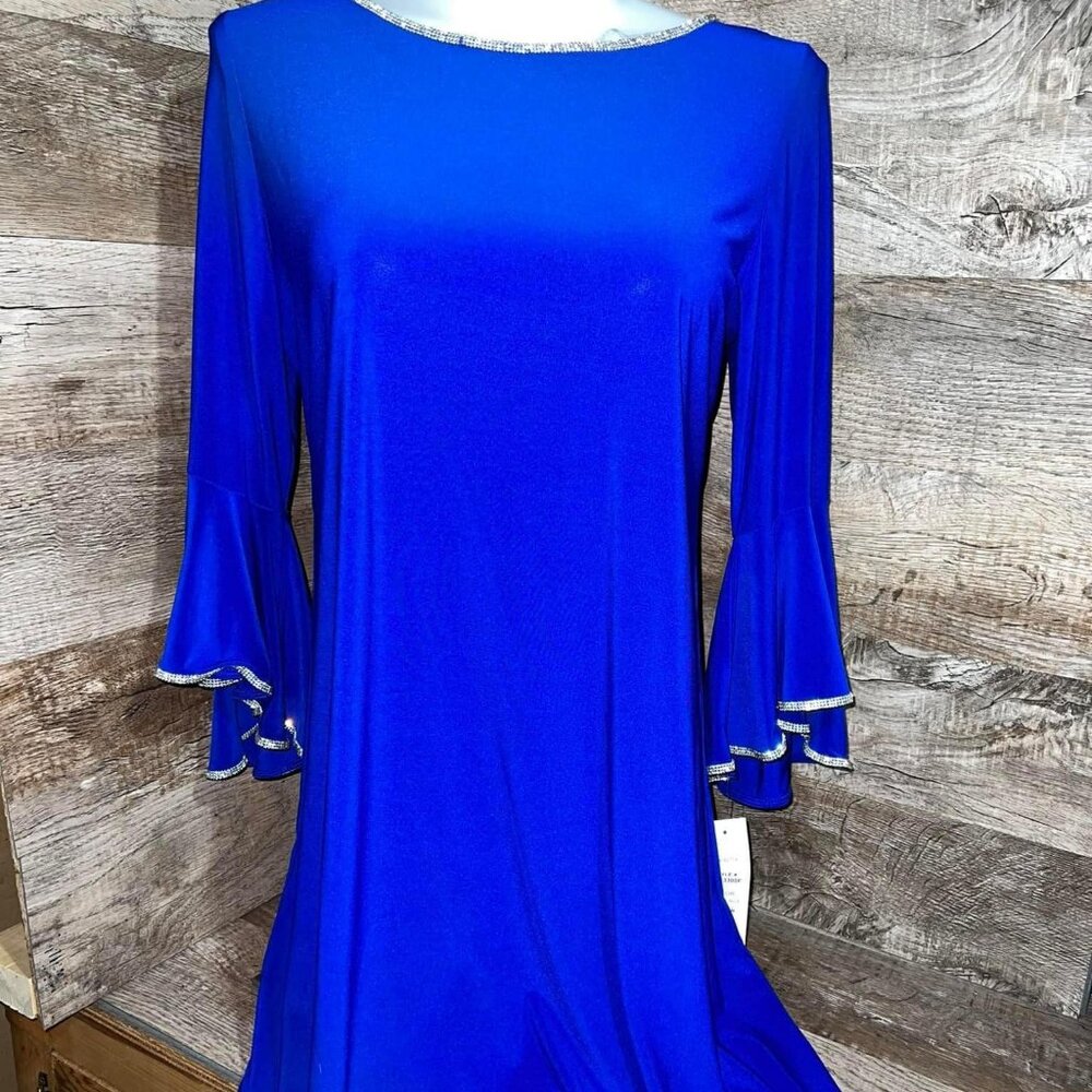 Elegant rhinestone trimmed bright blue dress NEW
